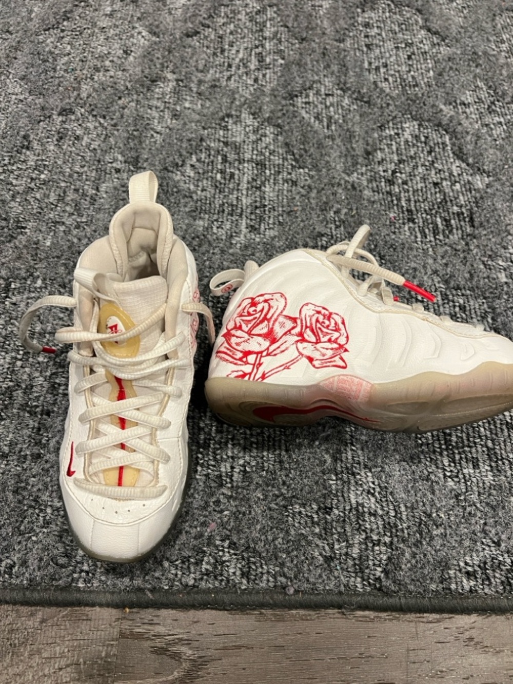 Kids White Sneakers with Red Rose Graphic (Nike Little Posite One KSA)